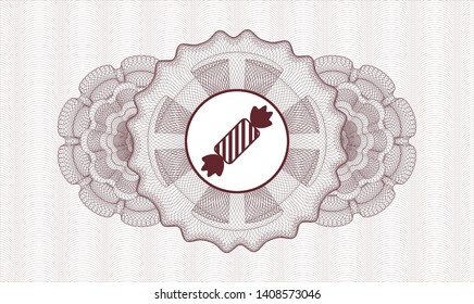 Red abstract linear rosette with candy icon inside