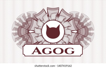 Red abstract linear rosette with cat face icon and Agog text inside