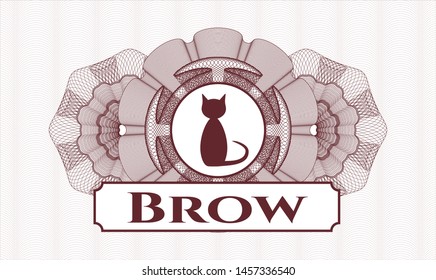 Red abstract linear rosette with cat icon and Brow text inside
