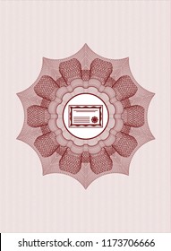 Red abstract linear rosette with certificate icon inside