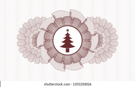 Red abstract linear rosette with christmas tree icon inside
