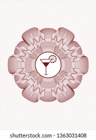 Red abstract linear rosette with cocktail glass icon inside
