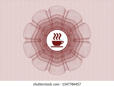 Red abstract linear rosette with coffee cup icon inside