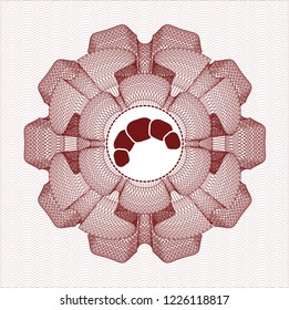 Red abstract linear rosette with croissant icon inside