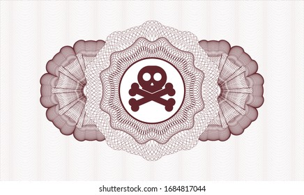 Red abstract linear rosette with crossbones icon inside