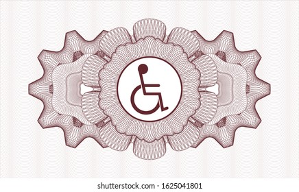 Red abstract linear rosette with disabled (wheelchair) icon inside