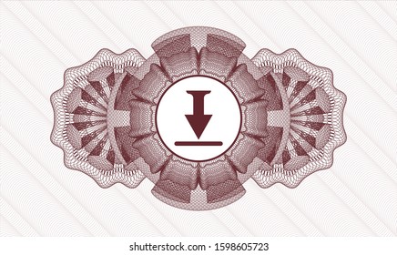 Red abstract linear rosette with download icon inside