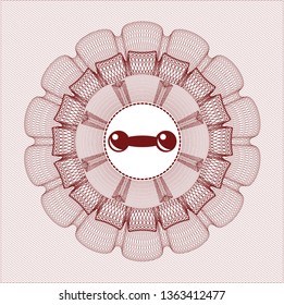 Red abstract linear rosette with dumbbell icon inside