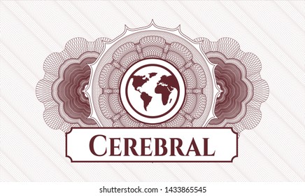 Red abstract linear rosette with earth icon and Cerebral text inside