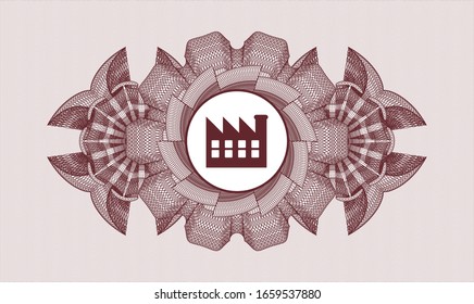 Red abstract linear rosette with factory icon inside