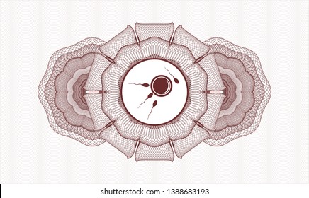 Red abstract linear rosette with fertilization icon inside