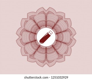 Red abstract linear rosette with flash drive icon inside