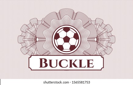 Red abstract linear rosette with football ball icon and Buckle text inside