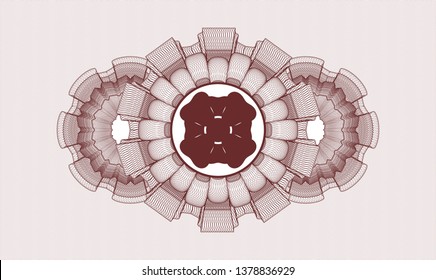 Red abstract linear rosette with four leaf clover icon inside