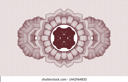 Red abstract linear rosette with four leaf clover icon inside