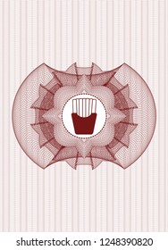Red abstract linear rosette with fries icon inside