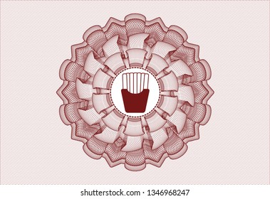 Red abstract linear rosette with fries icon inside