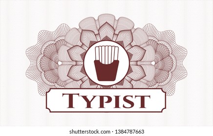 Red abstract linear rosette with fries icon and Typist text inside
