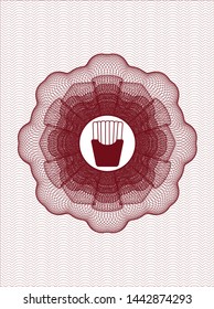 Red abstract linear rosette with fries icon inside