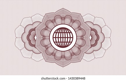 Red abstract linear rosette with globe, website icon inside