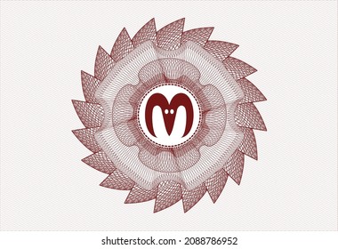 Red abstract linear rosette. with goat head icon inside