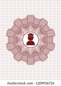 Red abstract linear rosette with graduation icon inside