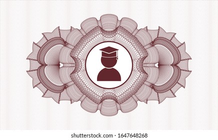 Rosette lineal abstracto rojo con icono de graduación dentro