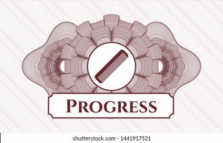 Red abstract linear rosette with hair comb icon and Progress text inside
