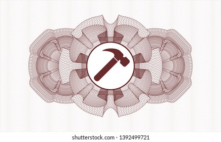 Red abstract linear rosette with hammer icon inside