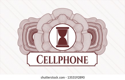 Red abstract linear rosette with hourglass icon and Cellphone text inside