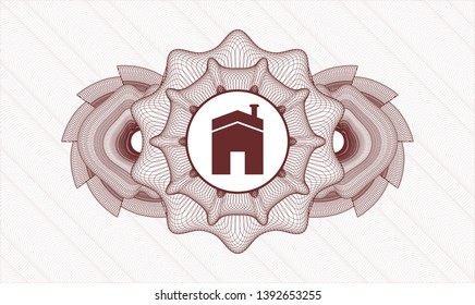 Red abstract linear rosette with house icon inside