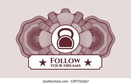 Red abstract linear rosette with kettlebell icon and Follow your dreams text inside