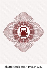 Red abstract linear rosette. with kettlebell icon inside
