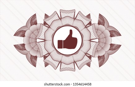 Red abstract linear rosette with like icon inside