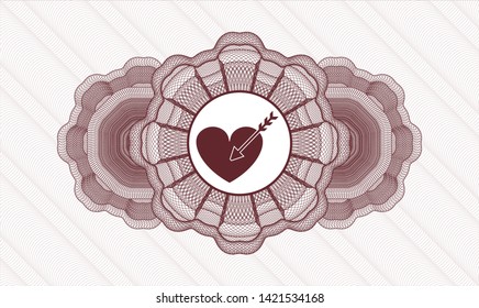 Red abstract linear rosette with love icon inside