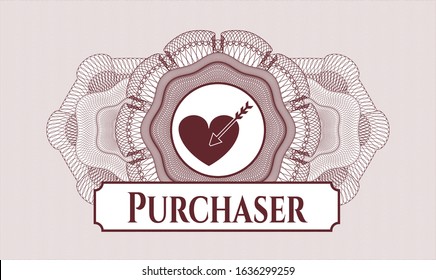 Red abstract linear rosette with love icon and Purchaser text inside