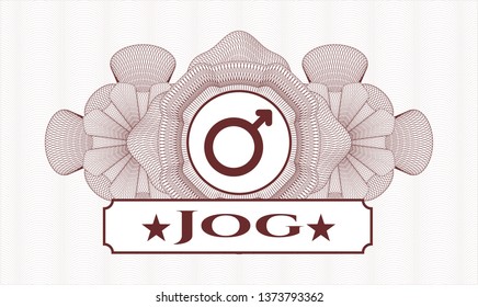 Red abstract linear rosette with male icon and Jog text inside