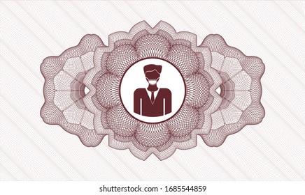 Red abstract linear rosette with man wearing face mask icon inside
