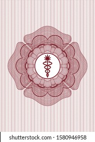Red abstract linear rosette with medical marijuana icon inside