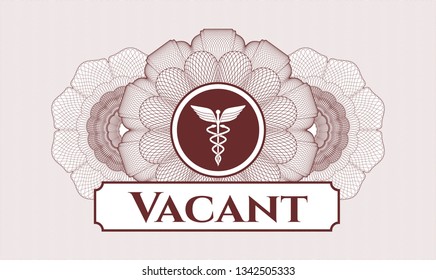Red abstract linear rosette with medicine icon and Vacant text inside
