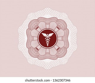 Red abstract linear rosette with medicine icon inside