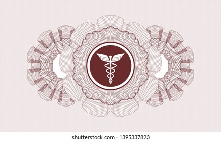 Red abstract linear rosette with medicine icon inside