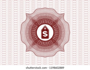 Red abstract linear rosette with money tag icon inside