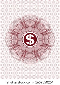 Rosette lineal abstracto rojo con icono de dinero dentro