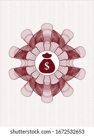 Red abstract linear rosette with money bag icon inside