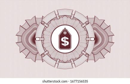 Rote abstrakte lineare Rosette mit Geldmarkensymbol innen