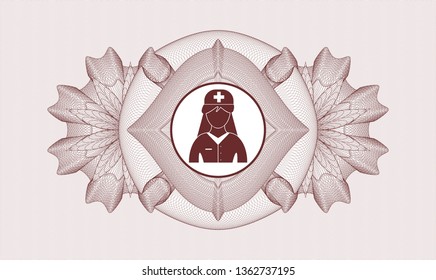 Red abstract linear rosette with nurse icon inside