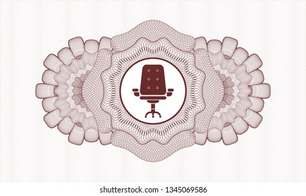 Red abstract linear rosette with office chair icon inside