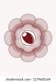 Red abstract linear rosette with olive icon inside
