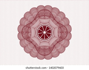 Red abstract linear rosette with orange icon inside